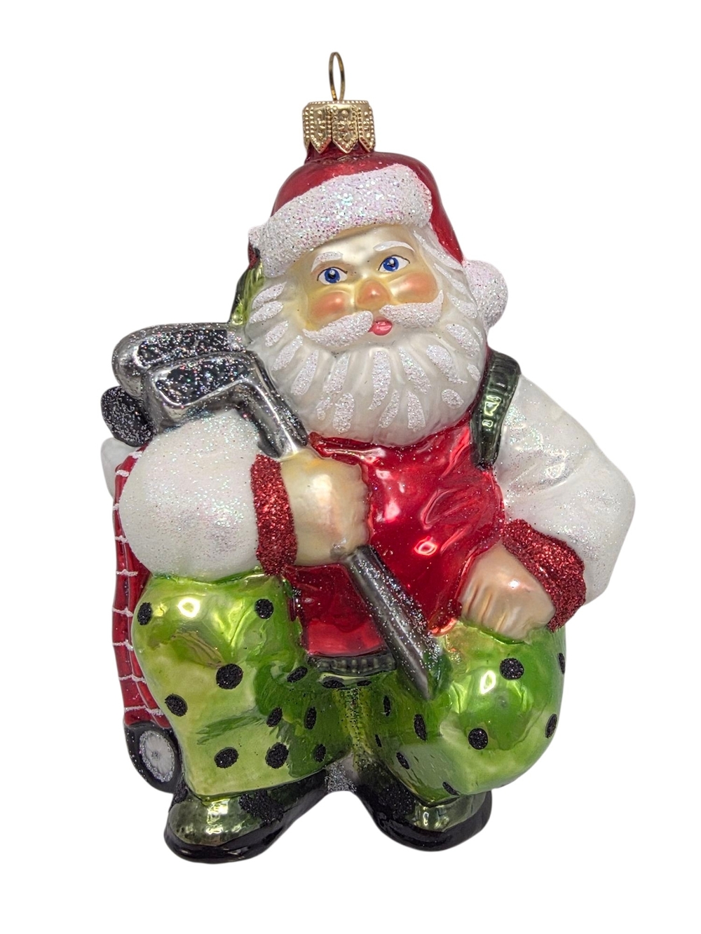 Vintage Santa Claus With Golf Clubs Ornament Christmas Glassware Art Studio